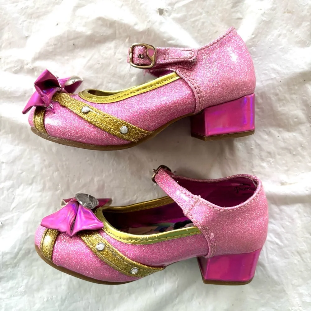 Disney princess toddler girl dress up low heel shoes pink & gold SZ 7 Worn